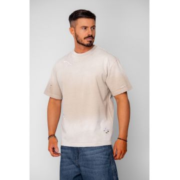 Tricou Oversized Ripped Prespalat Beige 20634 - Gri