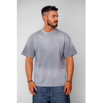 Tricou Oversized Ripped Prespalat Grey 20630 - Gri
