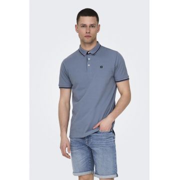 Tricou polo de bumbac organic - Negru/Albastru prafuit