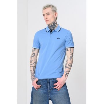 Tricou polo slim fit Paul - Alb/Negru/Albastru azur