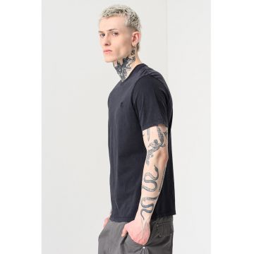 Tricou regular fit cu decolteu la baza gatului - Negru