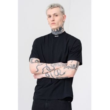Tricou regular fit cu decolteu la baza gatului - Negru