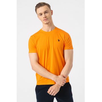 Tricou regular fit cu decolteu la baza gatului - Portocaliu mandarina