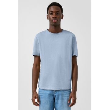 Tricou regular fit cu decolteu la baza gatului si terminatie plisata - Albastru deschis