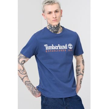 Tricou regular fit cu logo brodat - Alb/Albastru inchis