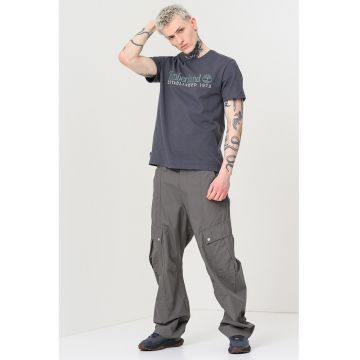 Tricou regular fit cu logo brodat - Verde/Gri inchis