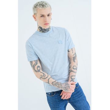Tricou regular fit cu model monograma - Albastru glaciar