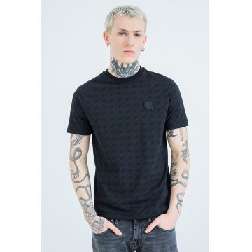 Tricou regular fit cu model monograma - Albastru ultramarin