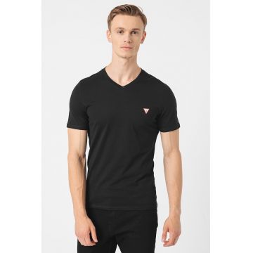 Tricou slim fit cu decolteu in V - Negru/Alb optic/Rosu deschis