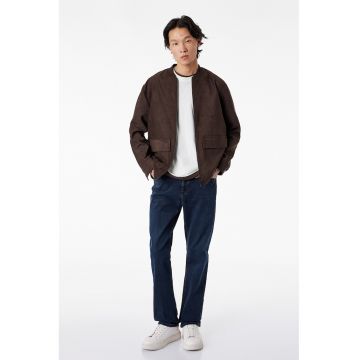 Blugi cu croiala dreapta si model uni - Bleumarin