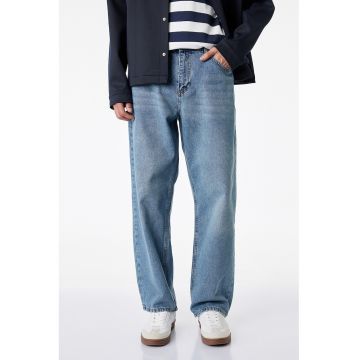 Blugi drepti cu aspect decolorat - Albastru prafuit