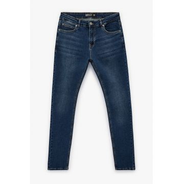 Blugi skinny cu talie medie - Albastru inchis