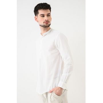 Bluza din amestec de in cu guler tunica Breeze - Alb murdar