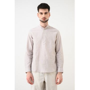 Bluza din amestec de in cu guler tunica Breeze - Bej inchis