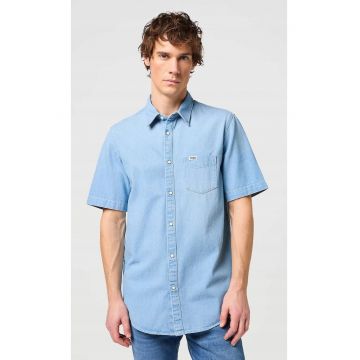 Camasa barbati -  cu un buzunar - albastru - bumbac - maneca scurta - croiala regular fit -