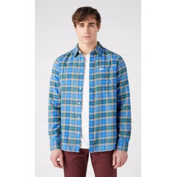 Camasa barbati -  model We Care - croiala regulata - carouri albastru-bej-verde - 100% bumbac -