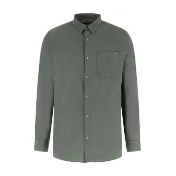 Camasa din bumbac cu buzunar pe piept - Verde inchis