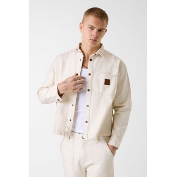 Jacheta din denim cu buzunar pe piept - Maro nisip