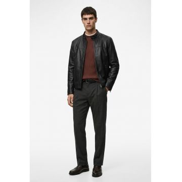 Pantaloni chino din amestec de lana cu pliuri - Gri inchis