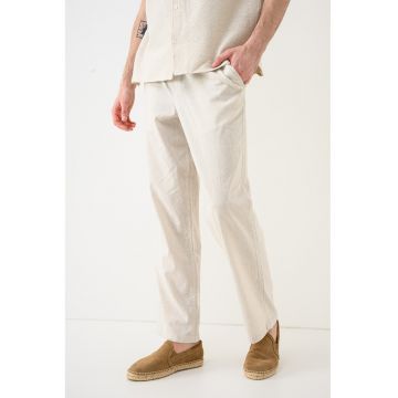 Pantaloni din amestec de in si bumbac Karl - Bej deschis