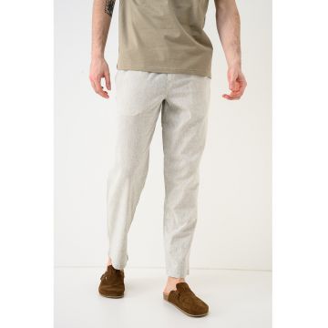 Pantaloni din amestec de in si bumbac Karl - Grej