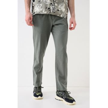 Pantaloni relaxed fit din in si bumbac Kane - Verde sparanghel