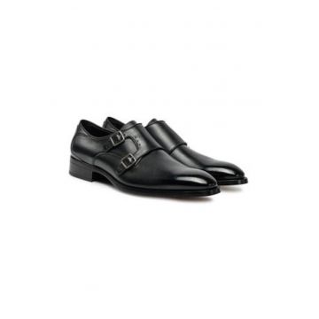 Pantofi barbatesti -  piele naturala - negru - inchidere cu catarama -