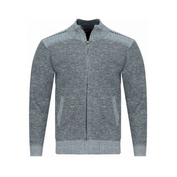 Pulover barbati -  S8627 - cu fermoar - gri deschis - poliester/bumbac