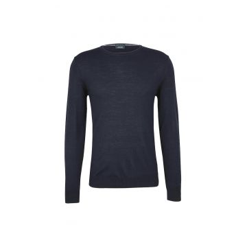 Pulover din lana cu model uni - Albastru