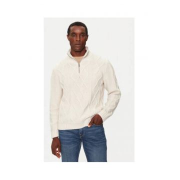 Pulover regular fit brodat cu guler inalt