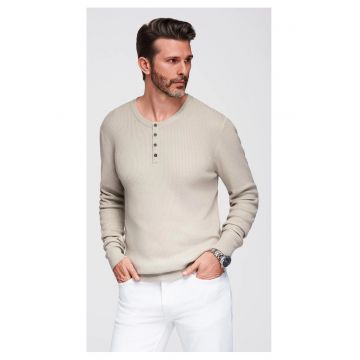 Pulover striat slim-fit cu fenta cu nasturi