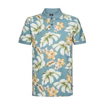 Tricou barbati -  bumbac organic - albastru - model flori -