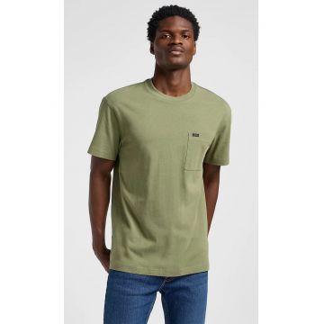 Tricou barbati -  relaxat - verde - bumbac - cu buzunar