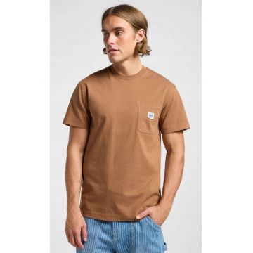 Tricou barbati  supradimensionat - bumbac - maro - cu buzunar