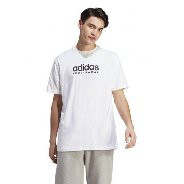 Tricou cu decolteu la baza gatului si imprimeu logo - Alb