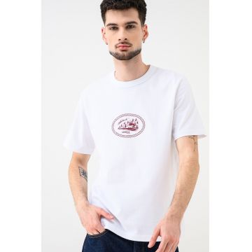 Tricou cu decolteu la baza gatului si imprimeu Nan - Alb/Visiniu