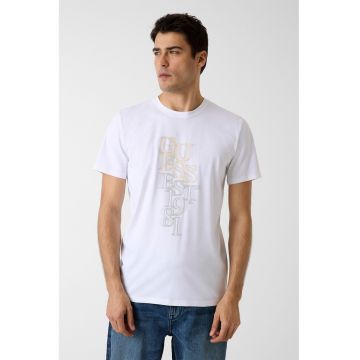 Tricou de bumbac cu logo - Galben/Alb optic