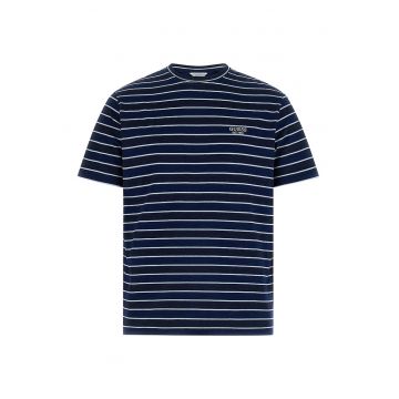 Tricou de bumbac cu model in dungi - Alb/Albastru indigo