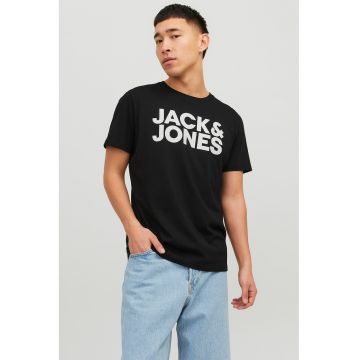 Tricou de bumbac organic cu detaliu cu imprimeu logo cauciucat - Alb/Negru stins