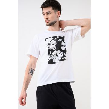 Tricou de bumbac organic cu imprimeu floral Lucas - Alb/Negru