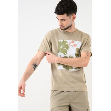 Tricou de bumbac organic cu imprimeu floral Lucas - Bej nisip/Albastru deschis