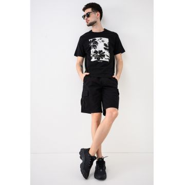 Tricou de bumbac organic cu imprimeu floral Lucas - Negru/Gri deschis