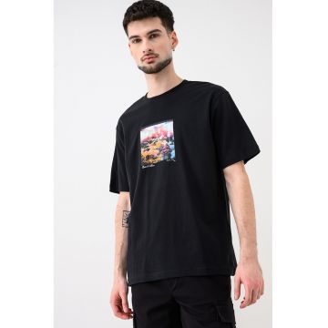 Tricou de bumbac organic cu imprimeu foto Axel - Negru/Portocaliu