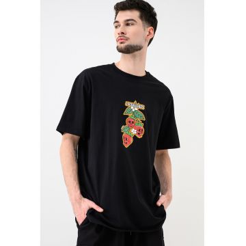 Tricou de bumbac organic cu imprimeu grafic si logo - Rosu/Verde/Negru