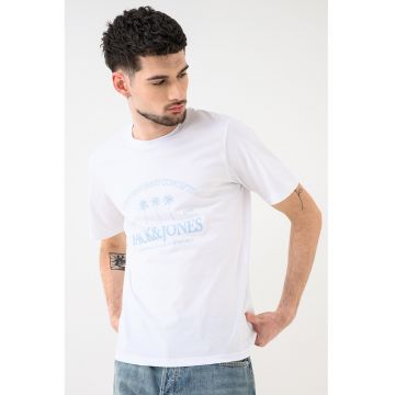 Tricou de bumbac organic cu imprimeu logo Jornantucket - Alb/Albastru prafuit