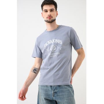 Tricou de bumbac organic cu imprimeu logo Jornantucket - Alb/Albastru stins