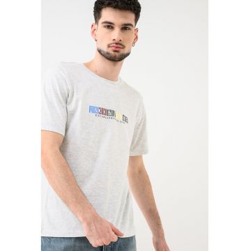 Tricou de bumbac organic cu imprimeu logo Jornantucket - Gri deschis melange
