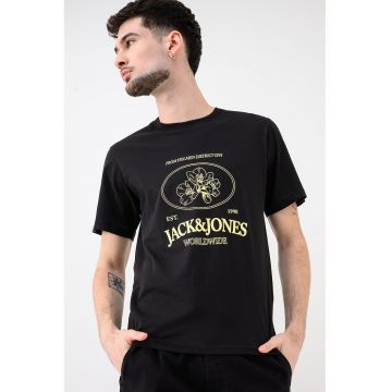 Tricou de bumbac organic cu imprimeu logo Jornantucket - Negru/Galben pastel