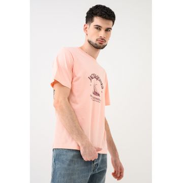 Tricou de bumbac organic cu imprimeu logo Jornantucket - Visiniu/Roz piersica