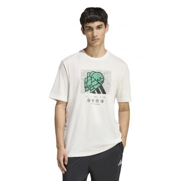 Tricou din amestec de bumbac cu imprimeu grafic - Verde/Negru/Alb murdar